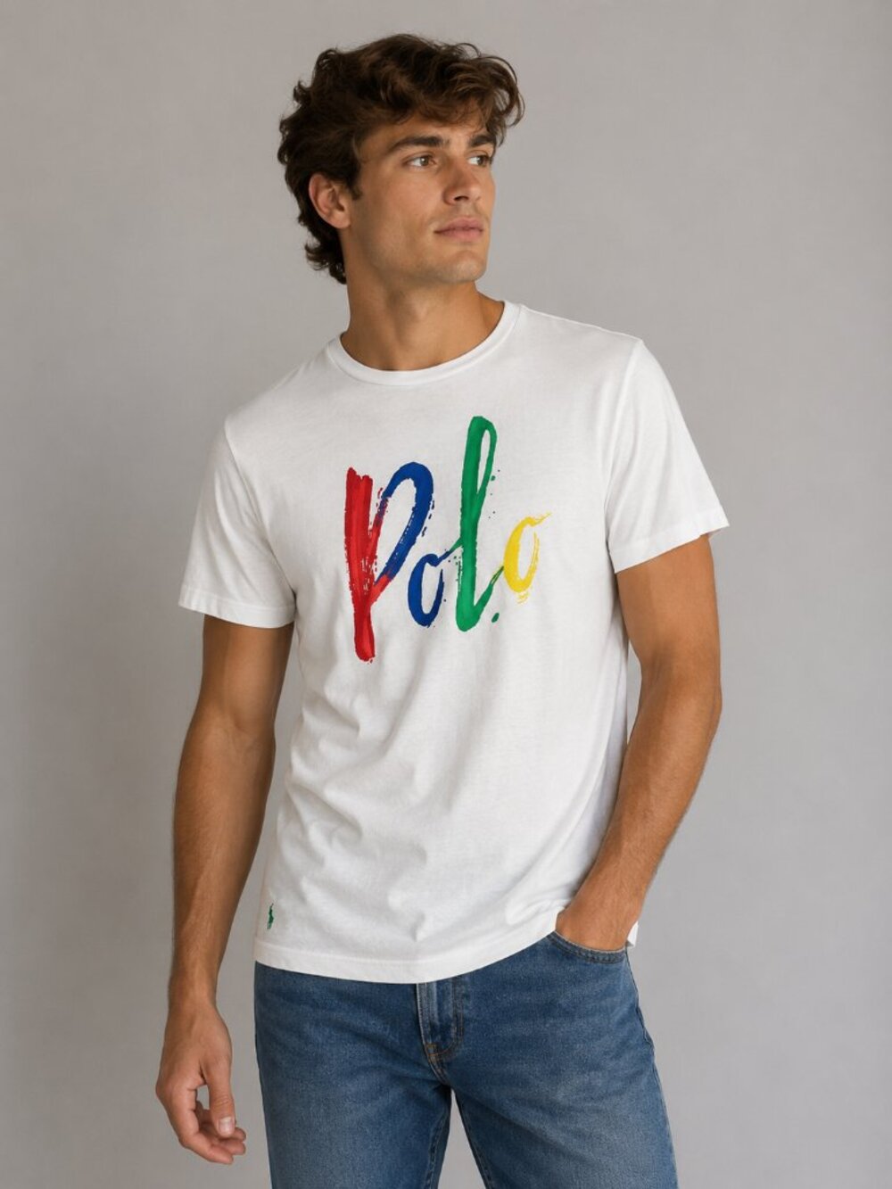 Polo Ralph Lauren Custom Slim Fit Painterly Logo White Jersey Tee Men's Large